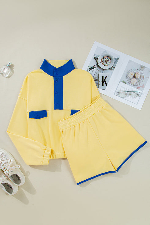 color block pullover short set