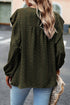 Blackish Green Lace Eyelet Ruffle Shoulder Long Sleeve Blouse