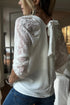 White Lace Patchwork 3/4 Sleeve V Neck Blouse