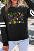 Black MARDI GRAS Crayfish Printed Varsity Striped Drop Shoulder Sweatshirt
