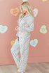 White Pride Heart Print Valentines Long 2pcs Pajama Set
