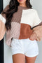 Coffee Mix Texture Colorblock Knit Baggy Sweater