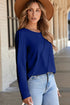 Navy Blue Asymmetric Seam Detail Solid Color Long Sleeve Top