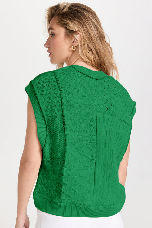Bright Green Cable Knit Dolman Armholes Sweater Tank
