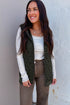 Blackish Green Quilted Texture Zip Up Hooded Vest
