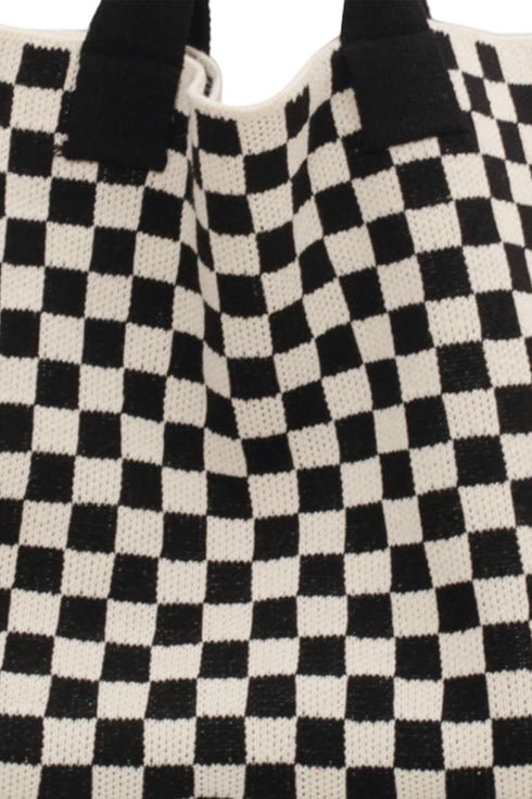 Color black Checkered Knit Eco-Friendly Tote Bag