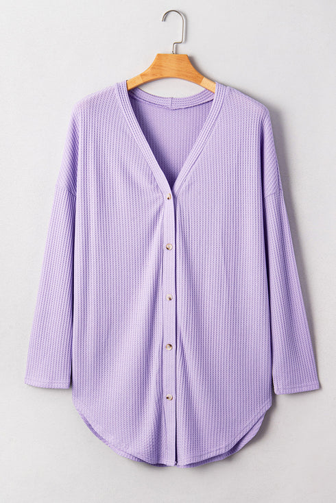Orchid Petal Plus Size Waffle Knit Button Front Cardigan
