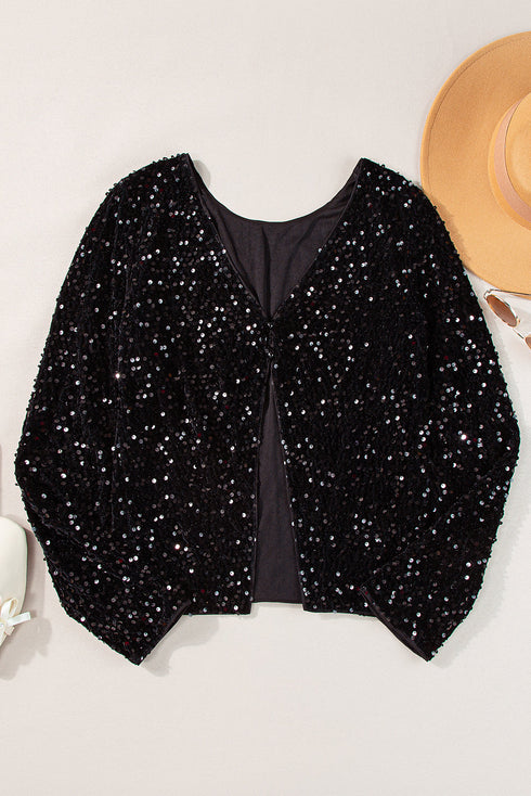 black-sequin-long-sleeve-cutout-back-top