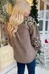 Brown Sherpa Leopard Print Flap Pocket Collared Button Up Jacket
