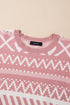 Fushia Abstract Print Pullover Sweater