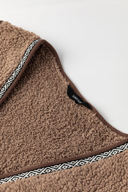 Dark Khaki Sherpa Contrast Trim Patch Pocket Cartridge Toggle Button Vest