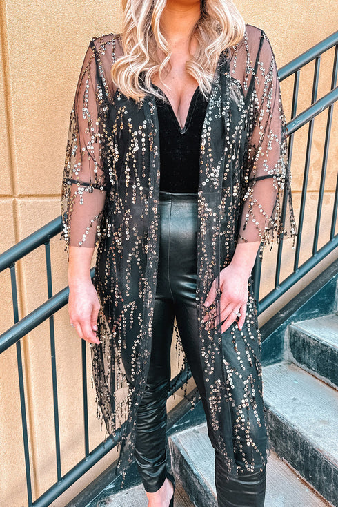 black-sequin-sheer-long-sleeve-open-front-kimono