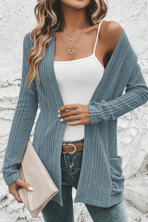 ribbed open cardigan