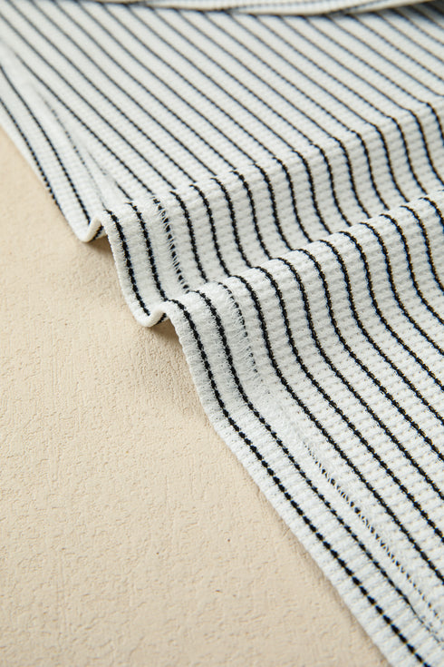 Black Stripe Contrasted Ruffle Trim Casual Tank Top