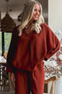 Red Clay Braided Trim V Neck Oversize Top Drawstring Pants Loose 2pcs Outfit