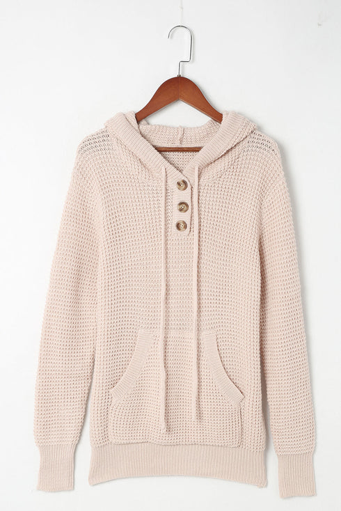 apricot-waffle-knit-buttons-hooded-sweater-with-pocket