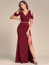 Dazzling Glittery Evening Gown with Cold Shoulder and Puff Sleeves