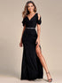 Dazzling Glittery Evening Gown with Cold Shoulder and Puff Sleeves