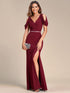 Dazzling Glittery Evening Gown with Cold Shoulder and Puff Sleeves