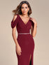Dazzling Glittery Evening Gown with Cold Shoulder and Puff Sleeves
