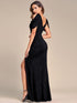 Dazzling Glittery Evening Gown with Cold Shoulder and Puff Sleeves