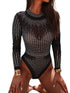 Dazzling Rhinestone Embellished Sheer Mesh Long Sleeve Bodysuit