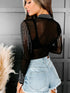 Dazzling Rhinestone Embellished Sheer Mesh Long Sleeve Bodysuit