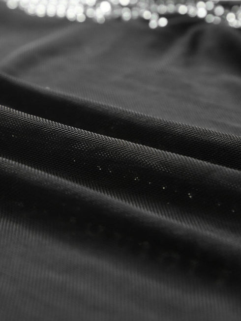 Dazzling Rhinestone Embellished Sheer Mesh Long Sleeve Bodysuit