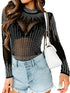 Dazzling Rhinestone Embellished Sheer Mesh Long Sleeve Bodysuit