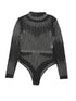 Dazzling Rhinestone Embellished Sheer Mesh Long Sleeve Bodysuit