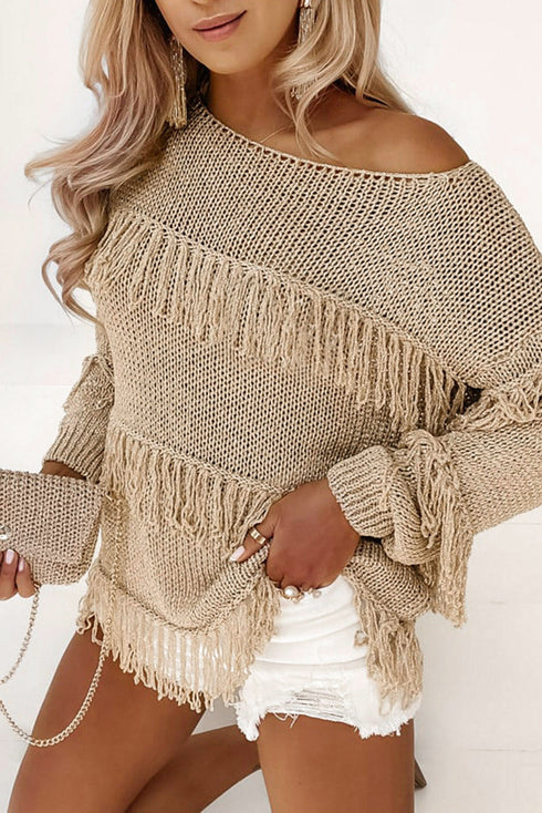 khaki-boho-tasseled-knitted-sweater