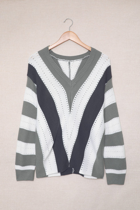 zip-up-v-neck-striped-sweater