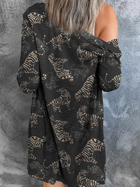 black-wild-tiger-print-button-front-cardigan