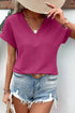 Bright Pink Textured Wide Sleeve V Neck T Shirt
