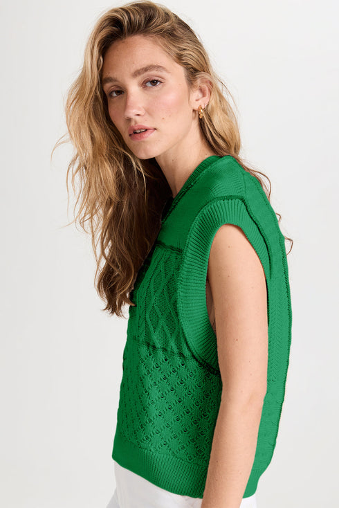 Bright Green Cable Knit Dolman Armholes Sweater Tank