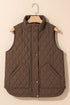 Dark Brown Flower Shape Quilted Snap Button Zip Up Winter Vest