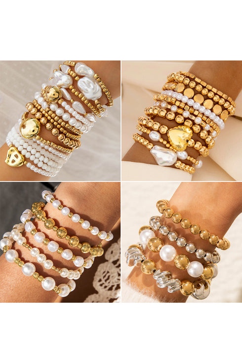 Gold Alloy Plated Pearl Beading 10pcs Bracelet Set