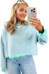 Green Stripe Exposed Seam Contrast Ribbed Trim Oversize Sweatshirt