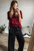 Burgundy Sequin Holiday Crew Neck Sparkly T-Shirt
