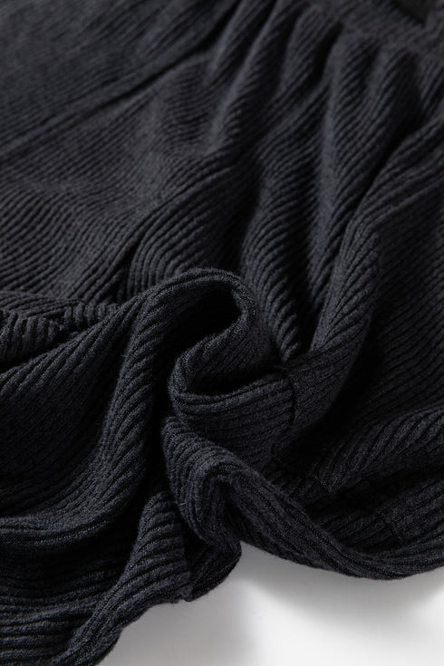 Black Ribbed Drawstring Active Jogger Pants