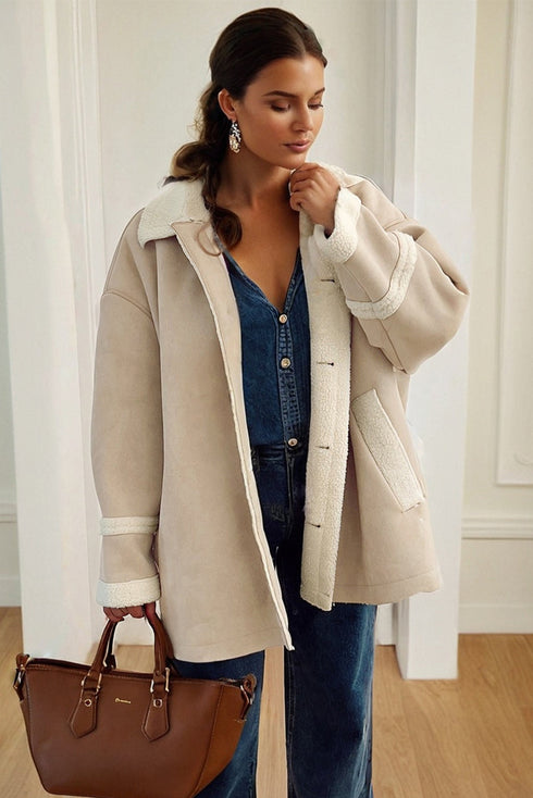 Parchment Suede Sherpa Lined Western Loose Jacket