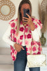 Rose Red Plush Flower Embellishment Open Front Vest