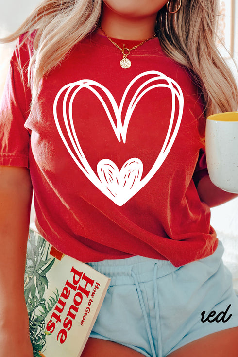 Red Hand Drawn Heart Valentines Day Fashion T Shirt