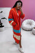 Orange Color Block Side Pockets Open Front Long Cardigan