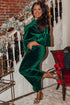 Blackish Green Plus Size Ruffled Half Sleeve Drawstring Pants 2pcs Velvet Outfit