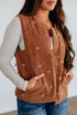 Gold Flame Corduroy Flower Embroidered Zipped Vest