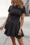 Black Short Sleeve Pleated Ruffle Hem Mini Dress