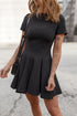 Black Short Sleeve Pleated Ruffle Hem Mini Dress