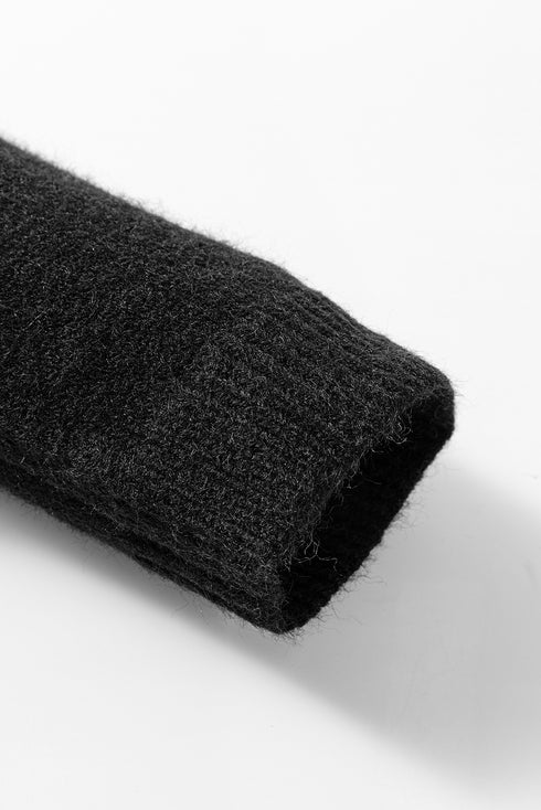 Black Solid Color Textured Detail Button Down Long Sleeve Sweater Cardigan