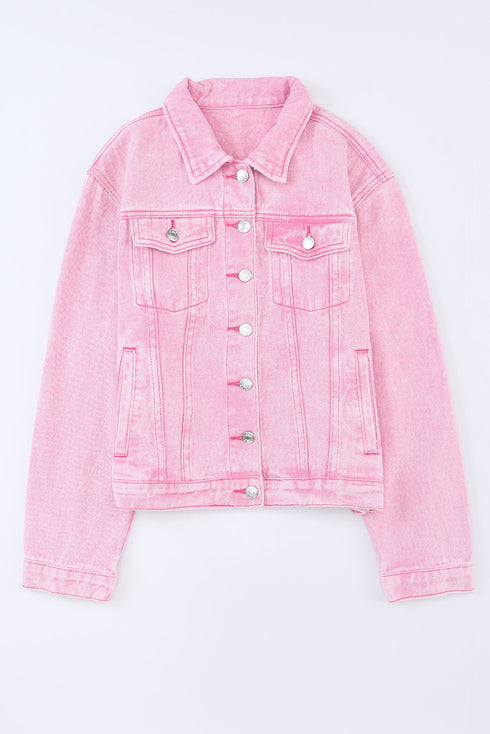 pink-acid-wash-button-flap-pocket-denim-jacket